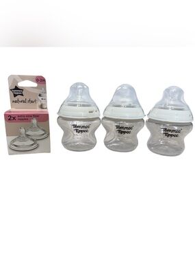 Tommee Tippee White Natural Start Baby Bottle - 3 Pack with extra size 2 nipples